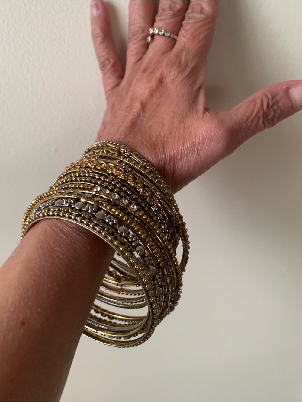 Gold Multi-Textured Stackable Bangle Bracelet Set - Picture 2 of 4